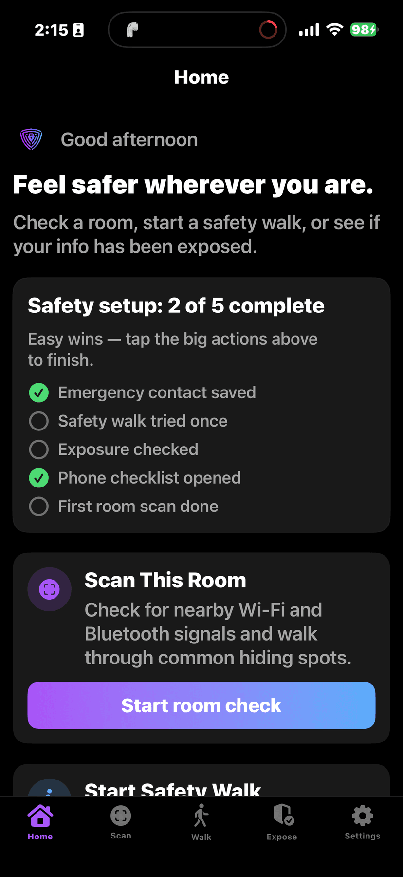 Detected home screen